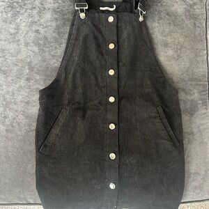 Black Corduroy Jumpsuit Dress with Front Buttons